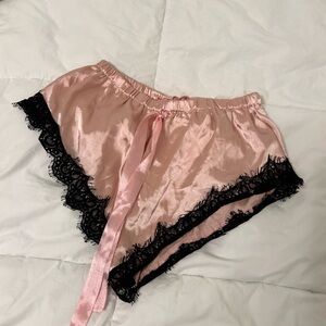 Pink Satin Lace Trim Shorts